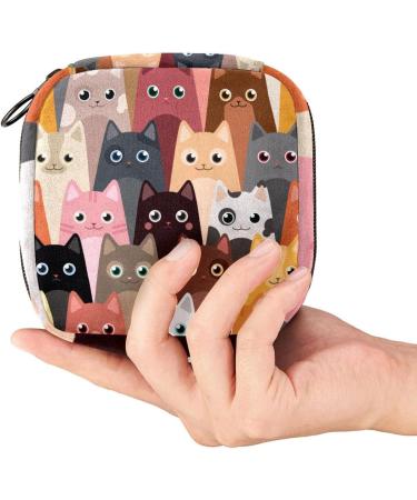 Portable Cats Cartoon Pattern Sanitary Napkin Storage Bag - Menstruation Pad & Menstrual Cup Pocket for Teen Girls & Women - Buy Online on GoSupps.com