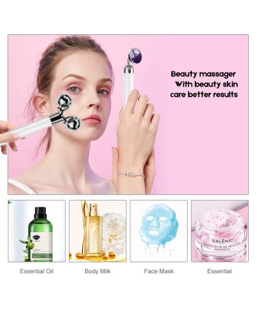 Electric 3D Face Roller & Amethyst Eye Massager Set for Women - Natural Skin Care Tools - Buy Online on GoSupps.com