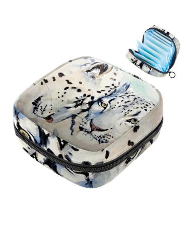 Menstruation pad bag with zipper women's napkin bag tampons collection bags for women and girls (leopard cat beast watercolor art)
