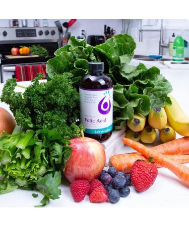Life Solutions Liquid Folic Acid Supplement 800 mcg Vitamin B9 per Serving Berry Flavor 8 fl oz Fast Absorption Prenatal Heart & Brain Support - Buy Online on GoSupps.com