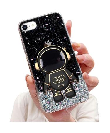 Tivenfezk Nadoli for iPhone 7/8/SE 2020/2022 astronaut hidden stand shell caricature glitter stand soft silicone bling transparent protective cover iphone 7/8/se 2020/2022 black