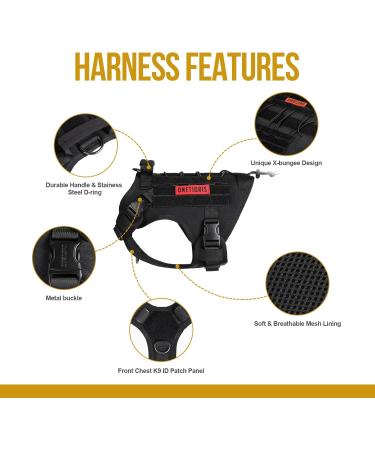 Oneigris Fire Watcher 2.0 Tactical Dog Harness | XL Black No-Pull Molle Metal Buckles Service Vest with 2 Handles - Premium 1000D Nylon - Buy Online on GoSupps.com