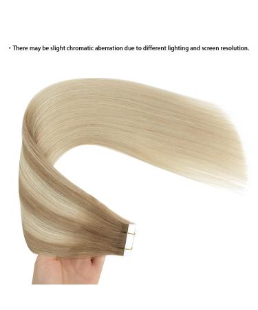 Buy Real Hair Balayage Tape In Extensions - Platinum Blonde & Ash Brown 45cm | 50g Invisible Double-Sided 20 Pieces - Buy Online on GoSupps.com