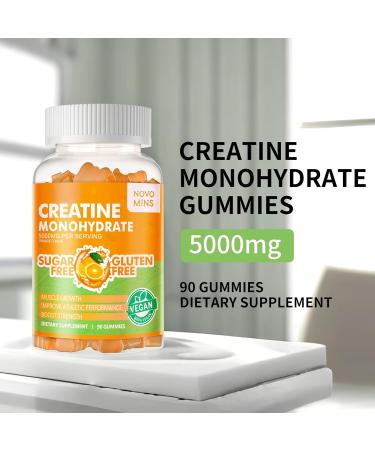 Creatine Monohydrate Gummies 5g - Sugar Free Chewable Supplement for Men & Women | 90 Count Orange Flavor - Buy Online on GoSupps.com