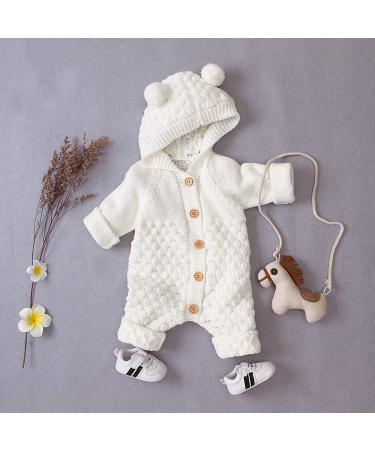 Haoakini Newborn Baby Ear Hooded Knitted Winter Romper Snowsuit 6-12 Months Beige - Buy Online on GoSupps.com