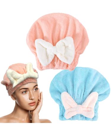 Vogvor 2 pieces of hair towels super absorbent hair towel wrap microfiber hair turbane for wet hair long thick curly hair (blue and pink)