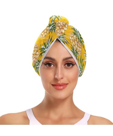 Fruit Pineapple Hair Towel 2 Pack Super Absorbent Hair Drying Towel Quick Dry Hair Turbans Head Towel with Button Twisty Wrap for Women Girls