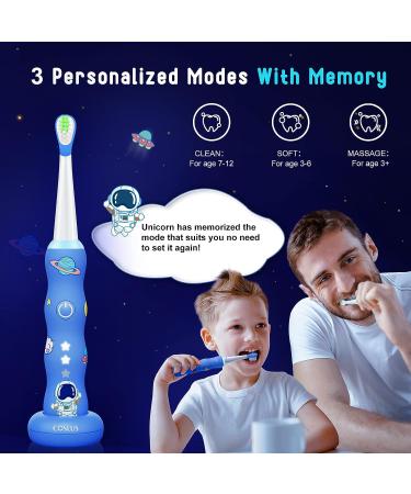 Kids Sonic Electric Toothbrush with LED Light | 3 Cleaning Modes & Timer | Rechargeable & Waterproof | 2 Soft Bristles | Ages 3+ - Blue - Buy Online on GoSupps.com