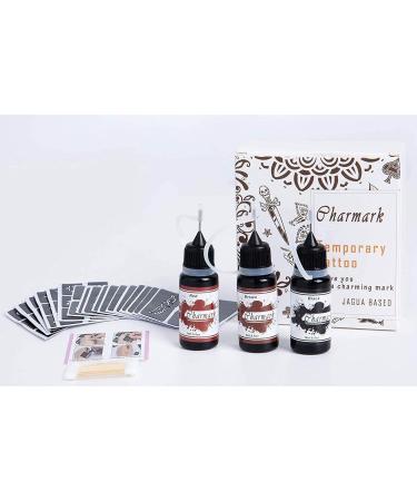 Charmark Temporary Tattoo Kit - 84 Stencils, 4 Bottles - Full Painting Kit - Buy Online on GoSupps.com