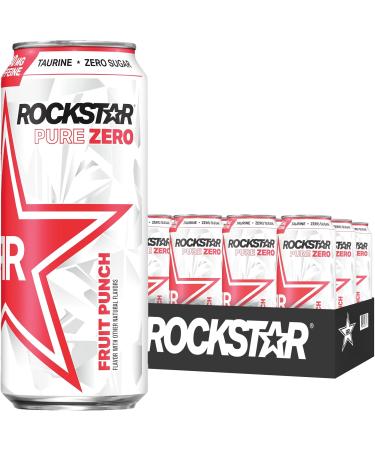 Rockstar Pure Zero Energy Drink, Fruit Punch, 0 Sugar, with Caffeine and Taurine, 16oz Cans (12 Pack) (Packaging May Vary) Pure Zero Punched