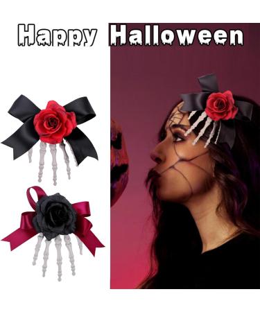 ZONEBEST Hairs Clip 10Pcs Eye Catching Hairpins Halloween Theme Party Essential Skeleton Hand Bone Rose Bowknot Hair Clip Accessories Red - Buy Online on GoSupps.com