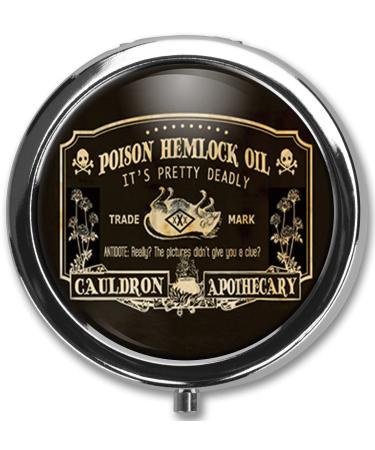 Poison Hemlock Oil Pill Box Pill Case Pill Box Holder Trinket Stash Box Arsenic Vintage Style Medicine Vitamin Pill Organizer Case Black