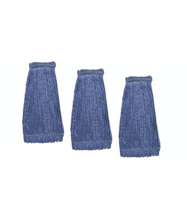 KLEEN HANDLER General Cleaning Mop Heavy Duty Commercial Replacement, Wet Industrial Blue Cotton Looped End String Head Refill (Pack of 3) 3 Count (Pack of 1)