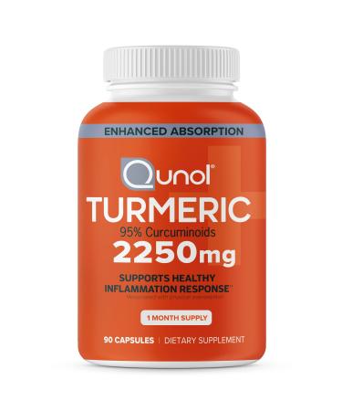 Turmeric Curcumin with Black Pepper Qunol 2250mg Turmeric Extract with 95 Curcuminoids Extra Strength Supplement Enhanced Absorption Supports Healthy Inflammation Response 90 Vegetarian Capsules