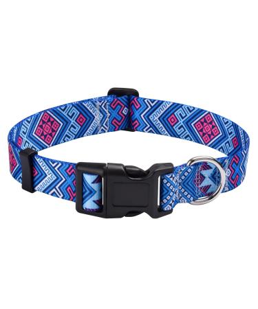 Mihqy dog collar adjustable soft & comfort dog collar Bohemian flowers geometric trunk design for small medium and large dogs (blue ethnic style l) l (neck circumference 38-63 cm width 2.5 cm) Blue ethnic style