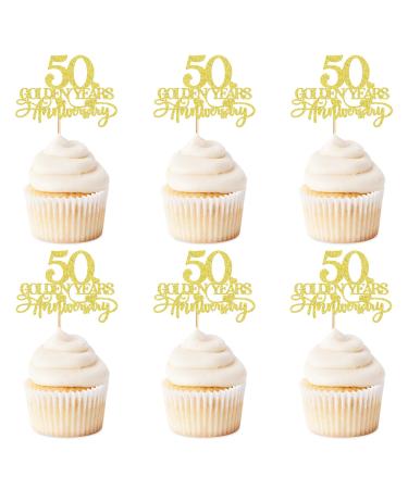 Keaziu 24 PCS 50th Anniversary Cupcake Toppers 50 Diamond Years Anniversary Cupcake Picks Cheers to 60 Years Wedding Anniversary Happy 50th Anniversary Birthday Party Cake Decorations Supplies Gold 50 Gold