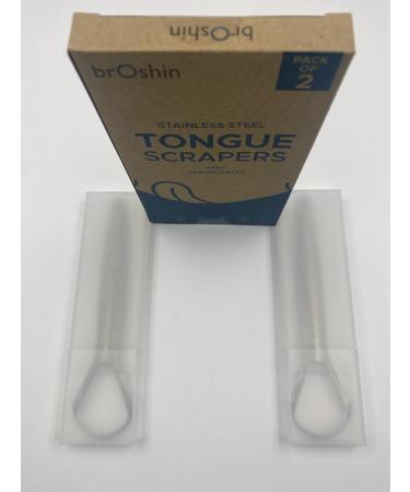 Buy Broshin Set of 2 Stainless Steel Tongue Scrapers | Antibacterial Tongue Cleaning & Bad Breath Reduction | Includes Travel Cases - International Shipping - Buy Online on GoSupps.com