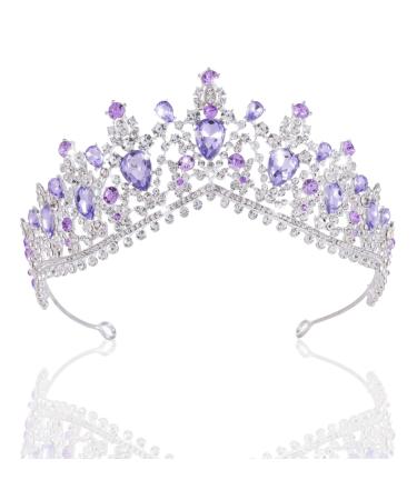 Baroque Wedding Crown Crystal Bride Tiaras Bridal Headpieces Rhinestone Hair Accessories for Women and Girls (Silver with Purple)