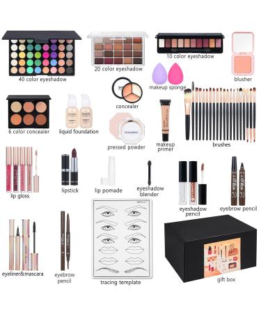 All-in-One Makeup Kit for Women | Full Multipurpose Makeup Set with Eyeshadow Liquid Foundation Loose Powder Eyebrow Pencil & 4-Color Lip Gloss - International Shipping Available - Buy Online on GoSupps.com