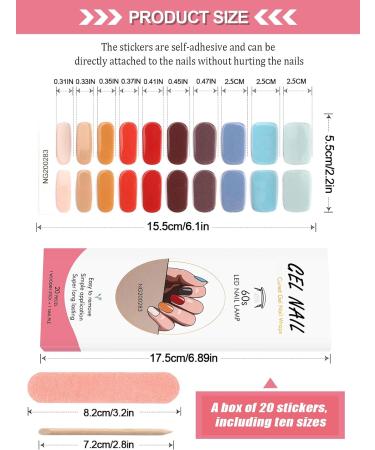 Kalolary 20PCS Nail Adhesive Wrap Nail Gel Polish Strips Full Wraps Nail Polish Stickers Cured Gel Nail Strips Self-Adhesive Gel Nail Wrap Stickers Decals(UV/LED Lamp Required) (Colorful 2) - Buy Online on GoSupps.com