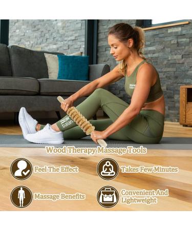 Jitnetiy Wooden Massage Roller Handheld - 9 Ball Cellulite Sore Trigger Points | White - Buy Online on GoSupps.com