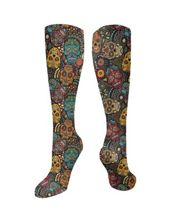 Mexican sugar skull compression socks for women and men circulation 15 20 mmHg is the best support for sporty running and cycling