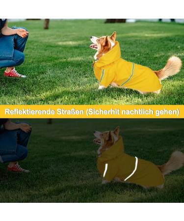 Adjustable Light Waterproof Dog Mackintosh Coat with Hood & Reflective Stripes - Perfect for Small Medium & Large Dogs | Yellow (L) - Buy Online on GoSupps.com