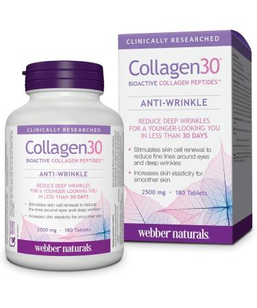 Webber Naturals Collagen30 Anti-Wrinkle 2 500mg of Bioactive Collagen Peptides Per Serving 180 Tablets Helps Reduce Deep Wrinkles Fine Lines & Stimulates Skin Cells - Buy Online on GoSupps.com
