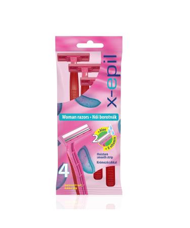 X-EPIL Disposable Razors for Women - 2-Blade Design with Vitamin E & Aloe Vera - Smooth Shaving (4 Pack) - International Shipping Available - Buy Online on GoSupps.com