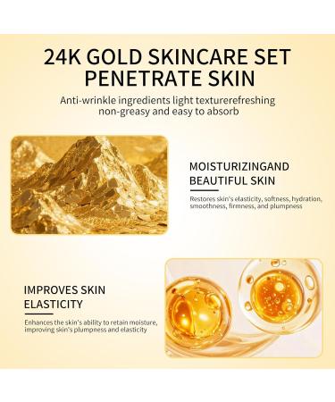 24K Gold Skincare Set 5 Piece Moisturizing Face Skin Care Kit with Facial Cleanser Face Serum Face Cream Face Lotion Face Toner 24K Women Skincare Set For All Skin Types - Buy Online on GoSupps.com