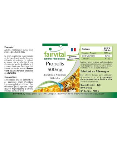 Fairvital | Propolis Extract 500mg - 60 Capsules - 1000mg per daily dose - normalized to 3% galangin - natural propolis - Buy Online on GoSupps.com
