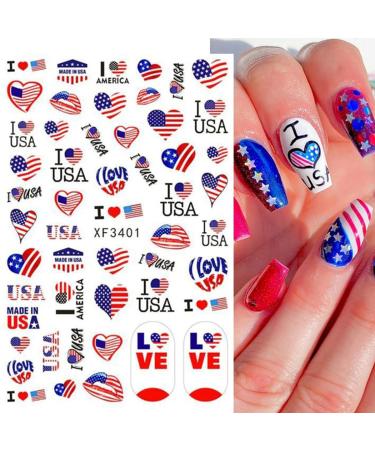 4th of July Patriotic Nail Stickers - 8 Sheets of America Flag Designer Decals for Acrylic Nails - Buy Online on GoSupps.com