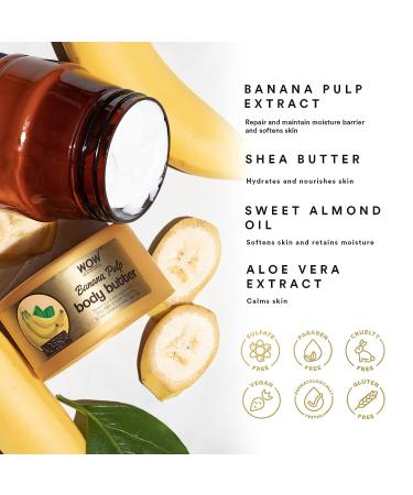 Wow Shea Body Butter Almond - Pure Shea Butter for Dry Skin, Stretch Marks, Hand Lotion for Women - Banana Scented Moisturizer Oil (200ml) - Buy Online on GoSupps.com