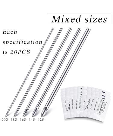 100pc Body Piercing Hollow Needles & Stainless Steel Forceps Set | Mixed Sizes 12G-20G Ear Tongue Belly Piercing Tools - Buy Online on GoSupps.com