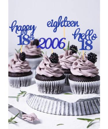 24 Glitter 18th Birthday Cupcake Toppers - Blue Decoration for 2006 Born Boys | 18th Birthday Party Accessories & Cake Decorations - Buy Online on GoSupps.com