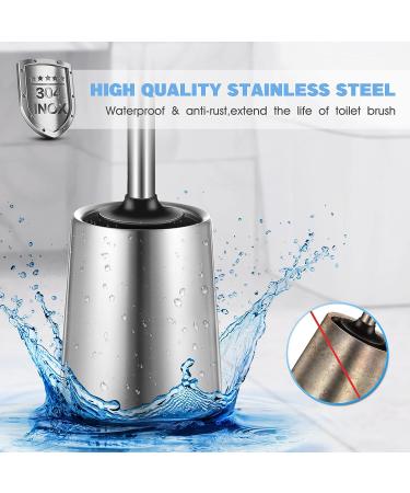 Silicone Stainless Steel Toilet Bowl Brush Holder Set for Deep Cleaning - Modern Bathroom Restroom Cleaner with Caddy - Buy Online on GoSupps.com