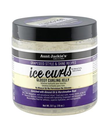 Aunt Jackie's Grapeseed Style and Shine Recipes Ice Curls Glossy Curling Jelly, Hydrates, Softens, Makes Waves, Curls and Coils Easier to Style, 18 oz Ice Curls 18 oz