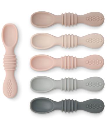 Simka Rose Silicone Baby Spoons - Self Feeding 6 Months First Stage Infant Spoons for Babies & Toddlers - Set of 6 BPA Free Dishwasher Microwave Safe Food Utensils - Neutral