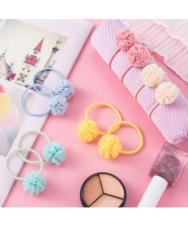 PAGOW 30pcs Baby Toddler Flower Ball Hair Ties for Girls in Multicolor - No-metal Stretchy Ponytail Holders (Korean Pink Blue Green Off-white Yellow) - Buy Online on GoSupps.com