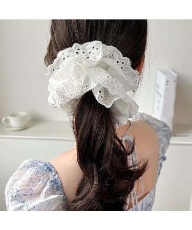 Dinghaole White Lace Scrunchies for Women - Large Hair Bands Soft Ties - Ponytail Holders for Thick Hair - Lolita Accessories for Girls - Bulk Scrunchie(white) - Buy Online on GoSupps.com