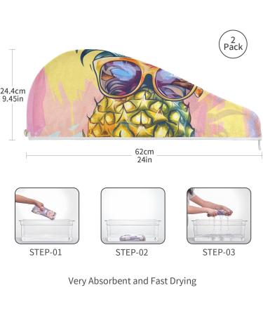 Pipeapple Hair Towel 2 Pack - Super Absorbent Quick Dry Turbans with Glasses | Stylish Hair Drying Towels for Women & Girls - Buy Online on GoSupps.com