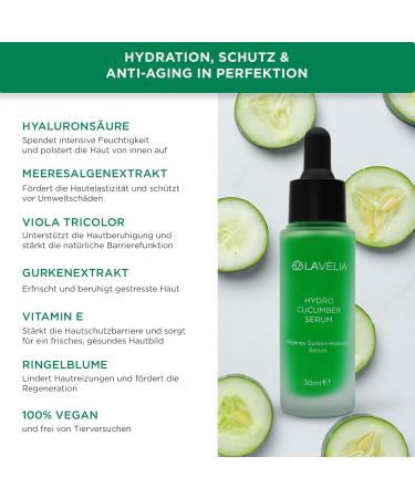  LAV LIA Hydro Cucumber Vegan Hydrating Serum with cucumber extract hyaluronic acid and 15 plant extracts - Refreshing revitalizing and nourishing for radiant skin - 30 ml - Buy Online on GoSupps.com