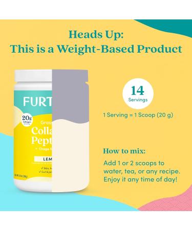 Further Food Lemon Collagen Peptides Powder - 100% Grass-Fed Hydrolyzed Type 1 & 3 20g of Collagen per Serving Supports Skin Hair Nails & Joints 10.5 Oz - Buy Online on GoSupps.com