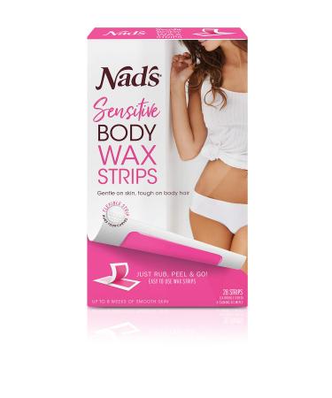 Nads Body Wax Strips for Sensitive Skin, Hair Removal for Sensitive Skin, Hypoallergenic, Includes 28 Waxing Strips & 2 Post Wax Calming Oil Wipes