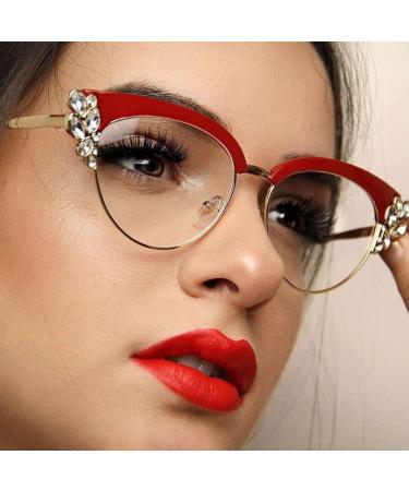 VOOGLAM Cat Eye Blue Light Blocking Glasses for Women | Stylish Anti-UV Eyewear with Crystal Accents - Reduce Eyestrain & Protect Your Eyes - Buy Online on GoSupps.com