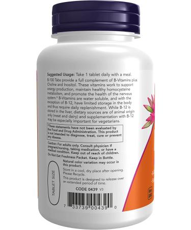 Now Foods B-100 Sustained Release - 100 Tablets for Energy & Metabolism Support - Buy Online on GoSupps.com