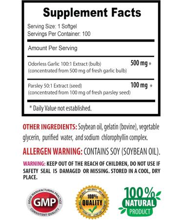 anti-oxidant supplements - GARLIC AND PARSLEY ODORLESS FORMULA - garlic supplements garlic and parsley supplements parsley supplements odorless garlic supplements parsley - 1B 100 Softgels - Buy Online on GoSupps.com