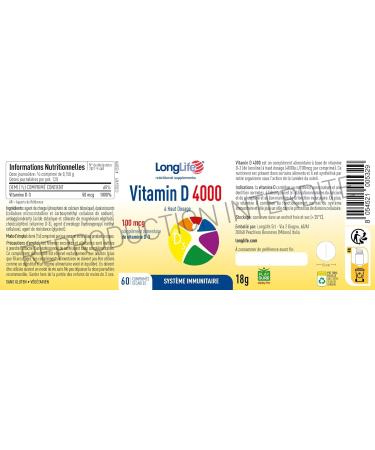 LongLife Vitamin D 4000 | Haute teneur en vitamine D3 naturelle | 4 mois d utilisation | D fenses immunitaires sant des os et des dents | M tabolisme du calcium | Sans gluten et v g tarien - Buy Online on GoSupps.com