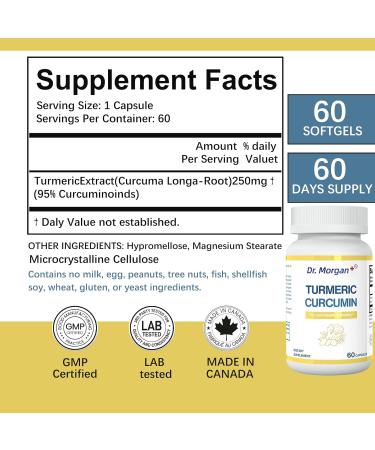 Dr. Morgan Turmeric Curcumin Supplement with 95% Curcuminoids Daily Joint and Antioxidant Support High Purity Formula 60 Capsules Made in Canada 1 - Buy Online on GoSupps.com
