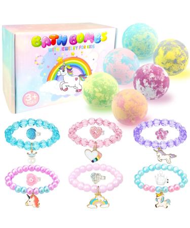 Bath Bombs for Kids with Surprise Inside 6 Large Organic Bubble Kids Bath Bomb with Bracelets and Rings Toys Safe and Natural bathbombs Easter Gifts for 4 5 6 7 8 9 Years Old Girls Birthday Christmas